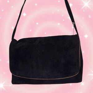 Vintage Suede Burlington Black Fold Over Shoulder Bag NWT